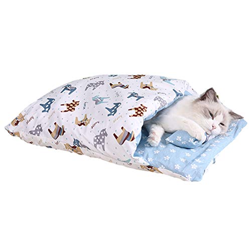 Teeyyui Saco De Dormir para Mascotas con Almohada, Cama para Dormir para Gatos con Capucha, Edredón para Mascotas Extraíble Y Lavable (A)