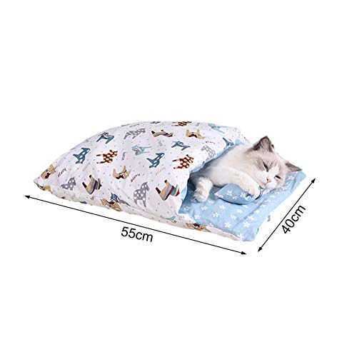 Teeyyui Saco De Dormir para Mascotas con Almohada, Cama para Dormir para Gatos con Capucha, Edredón para Mascotas Extraíble Y Lavable (A)