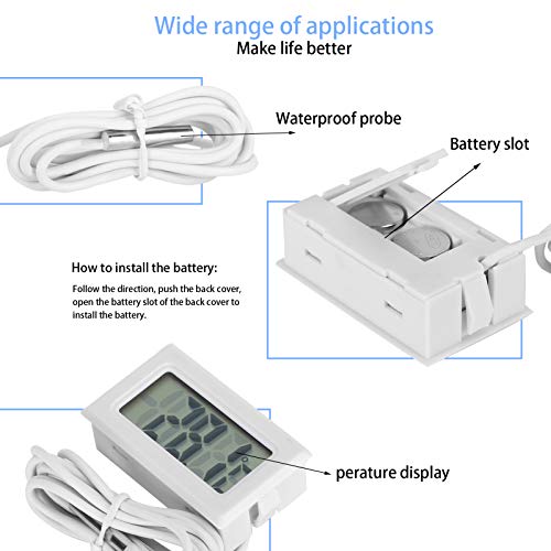 Termómetro para pecera, medidor de temperatura para pecera blanca, impermeable, portátil, digital, doméstico, pequeño con sonda para acuario para pecera