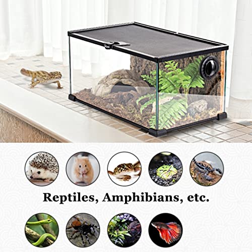 Terrario para Reptiles Caja De Terrario Caja De Termostato, Tanque De Mascota De Escalada De Vidrio para Leopardo Gecko Tarántula Insectos Lagarto Joven (Color : Black, Size : 50x30x25cm)