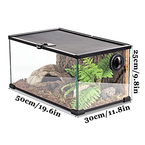 Terrario para Reptiles Caja De Terrario Caja De Termostato, Tanque De Mascota De Escalada De Vidrio para Leopardo Gecko Tarántula Insectos Lagarto Joven (Color : Black, Size : 50x30x25cm)