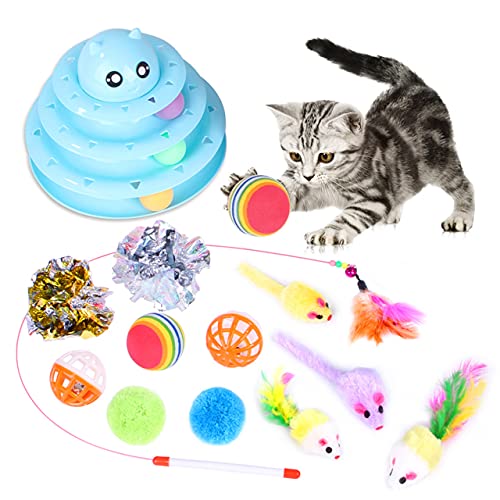 thematys Juguete interactivo para gatos, pelota de pluma, juguete crujiente, ratones de peluche