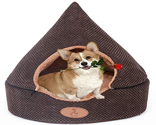 Tienda de campaña mediana para perro con techo, acogedora cueva para gatos de lujo calmante caliente caliente invierno grande ortopédica Cuhsion antiansiedad masticar mimbre Donut Sleep Basket