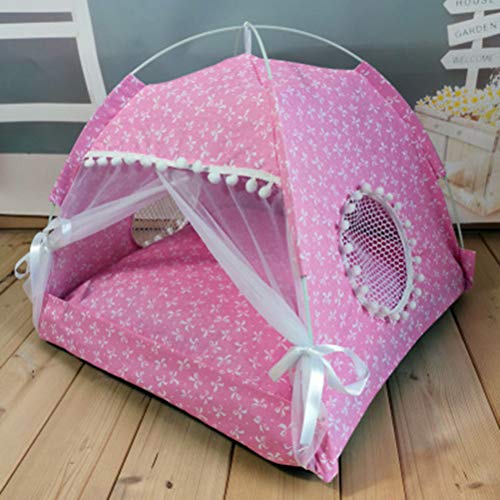 Tienda de campaña plegable para cachorro, gato, casa lavable de lona para perros, pequeña cueva de sueño para mascotas, interior y exterior, suave cama de gatito con dosel (rosa, M 42 x 42 x 40 cm)