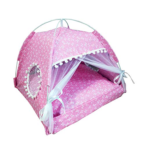 Tienda de campaña plegable para cachorro, gato, casa lavable de lona para perros, pequeña cueva de sueño para mascotas, interior y exterior, suave cama de gatito con dosel (rosa, M 42 x 42 x 40 cm)