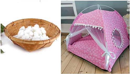 Tienda de campaña plegable para cachorro, gato, casa lavable de lona para perros, pequeña cueva de sueño para mascotas, interior y exterior, suave cama de gatito con dosel (rosa, M 42 x 42 x 40 cm)