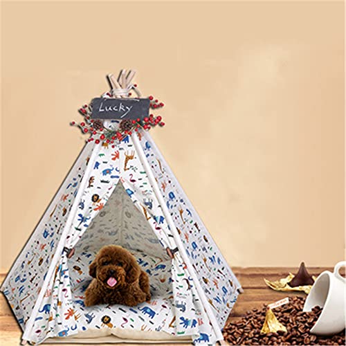 Tienda de Mascotas Casa interior plegable al aire libre Portátil portátil Tepee Dog & Cat Tents Dog & Cat Linda Casa de Puppy House con Cojín Cama para Mascota ( Color : White , Size : 50x50x60cm )