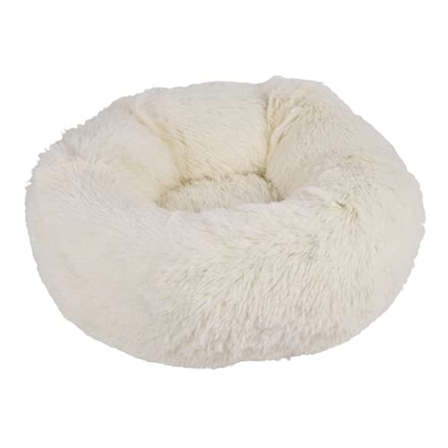 TIENDA EURASIA® Cama para Gatos - Cama Acolchada Super Comoda y Suave al Tacto - Cojin Redondo de Felpa Fabricado en Poliester (Ø 55 x h 25 cm, Crudo)