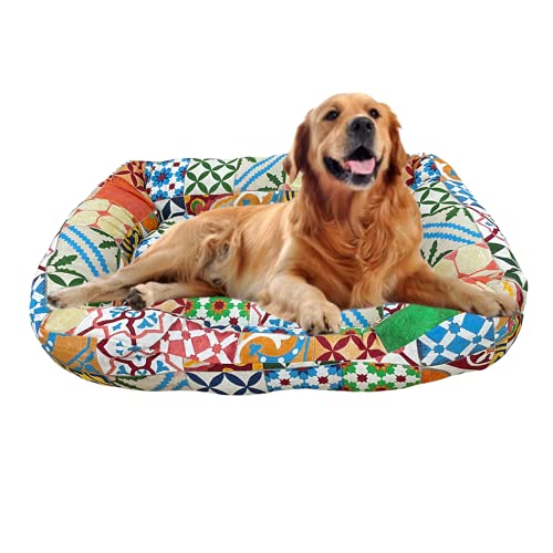 TIENDA EURASIA® Cama para Perros - Cuna Acolchada Rellena de Fibra Hueca Siliconada - Cama de Tela Loneta Lavable - Ideal para Perros y Gatos (S - 55 x 40 cm, Estampado Hidraulico)