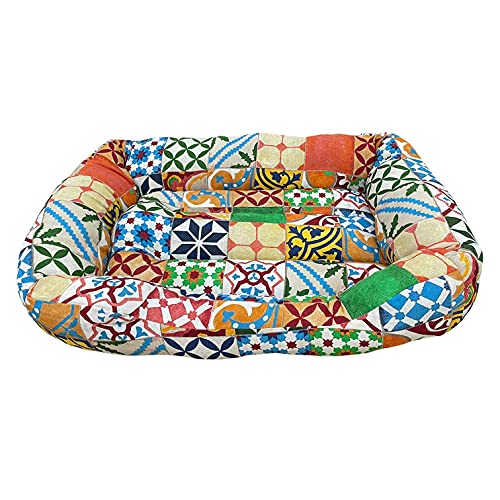 TIENDA EURASIA® Cama para Perros - Cuna Acolchada Rellena de Fibra Hueca Siliconada - Cama de Tela Loneta Lavable - Ideal para Perros y Gatos (S - 55 x 40 cm, Estampado Hidraulico)