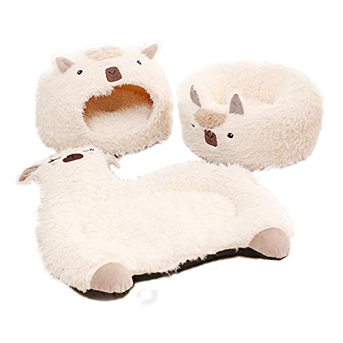 Tienda para mascotas Cama cueva gatos/perros pequeños Cojín antideslizante calentamiento automático2 en1 Nido para mascotas Lavable Invierno Suave y acogedor Saco de dormir Alfombrilla ,Alpaca mat