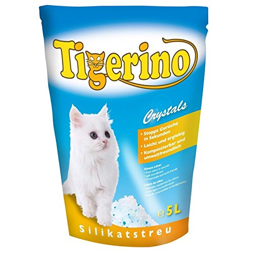 Tigerino Crystals - 6 paquetes de 5 l de arena de silicio para gatos: elimina los malos olores y tiene un enorme poder absorbente y un excelente rendimiento