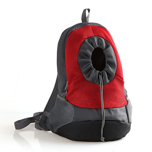 Tineer Al Aire Libre Transpirable Pet Dog Carrier Mochila Nylon Bolsa Delantera portátil de Viaje Pet Dog Bag Ajustable Malla de Hombro Pet Mochila Pet Head out (M, Rojo)