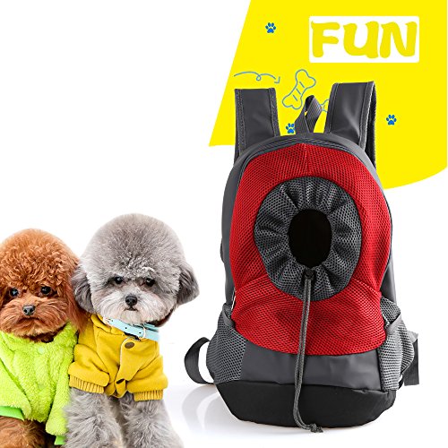 Tineer Al Aire Libre Transpirable Pet Dog Carrier Mochila Nylon Bolsa Delantera portátil de Viaje Pet Dog Bag Ajustable Malla de Hombro Pet Mochila Pet Head out (M, Rojo)