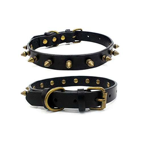 Tineer Cuero de PU Spiked Studded Collar para mascotas - Collar con hebilla ajustable con anillo en D para mascotas - Collar anti-mordedura para gatos pequeños y medianos (XS Length:32*1.3cm, Negro)