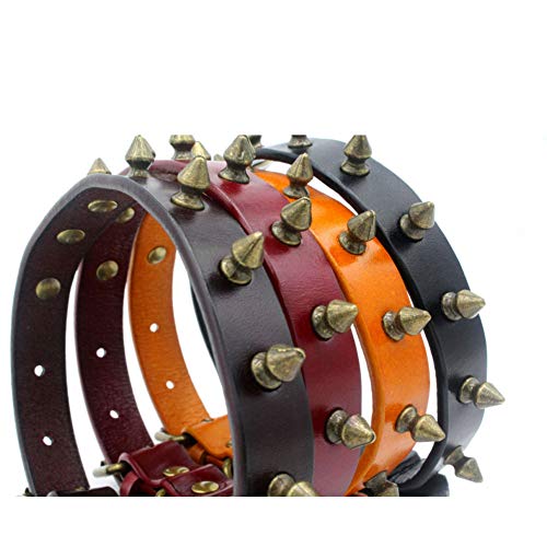 Tineer Cuero de PU Spiked Studded Collar para mascotas - Collar con hebilla ajustable con anillo en D para mascotas - Collar anti-mordedura para gatos pequeños y medianos (XS Length:32*1.3cm, Negro)