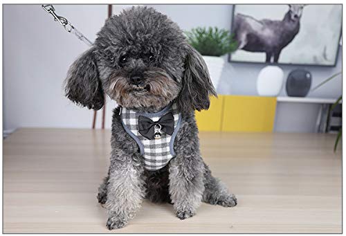 Tineer Pet Dog Plaid Bow Tie arnés Chaleco con Correa de Nylon para Cachorro de Gato Caminando o entrenando (S, Gris)