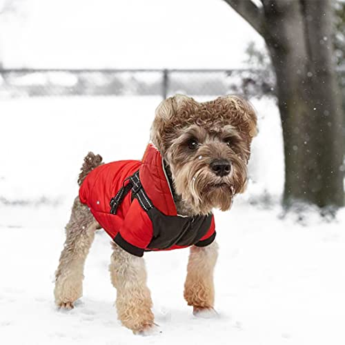 TMALL Abrigo para Perros pequeños con Arnés Cálidos a Prueba de Viento Perro Ropa para Invierno con Capucha Forro Polar Chaqueta para Perros 2 Patas Trajes con Capucha, Rojo XL