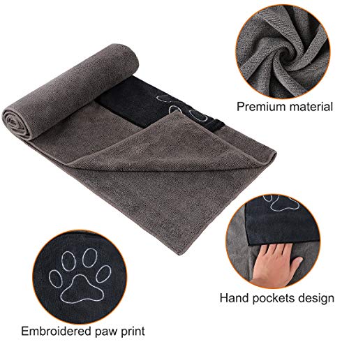 Toalla de microfibra para perros, albornoz de baño para perros grandes y medianos y gatos, con bolsillos para las manos, ultra absorbente, duradera, doble densidad, lavable a máquina