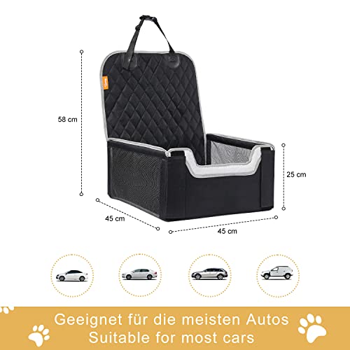 Toozey Asiento de Coche para Perro Pequeños y Medianos, Impermeable Cómodo Transpirable Portátil Cesta Coche Perro, Extra Estable, para Asiento Delantero y Trasero, 45*45*25cm Negro