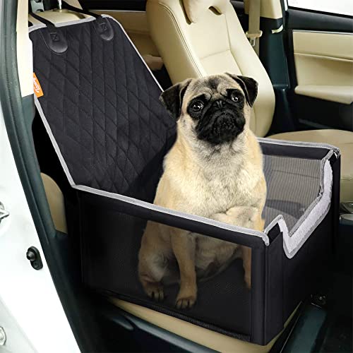 Toozey Asiento de Coche para Perro Pequeños y Medianos, Impermeable Cómodo Transpirable Portátil Cesta Coche Perro, Extra Estable, para Asiento Delantero y Trasero, 45*45*25cm Negro