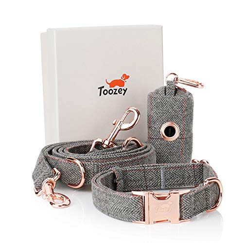 Toozey Correa para perros (2 m) + collar de perro + dispensador de bolsas en set, collar ajustable y correa para perros pequeños hasta perros grandes, excepcionalmente noble y elegante.