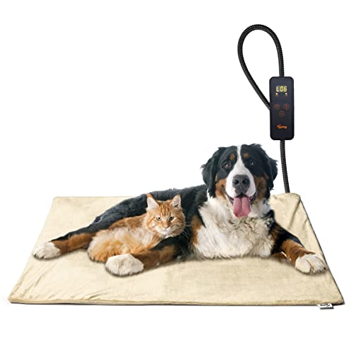 Toozey Manta Eléctrica para Perros y Gatos Interior, Ajustable Temporizador y Temperatrue Almohadilla Calefactora para Mascotas Gatos y Perros Recién Nacidos/Pequeños/Ancianos, Beige, XL (90*60cm)