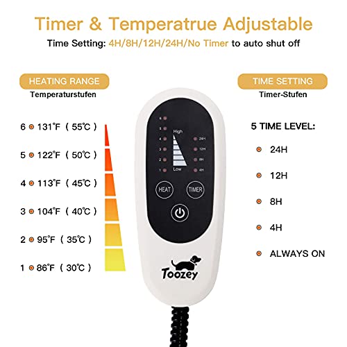 Toozey Manta Eléctrica para Perros y Gatos Interior, Ajustable Temporizador y Temperatrue Almohadilla Calefactora para Mascotas Gatos y Perros Recién Nacidos/Pequeños/Ancianos XXL (120 * 70cm)