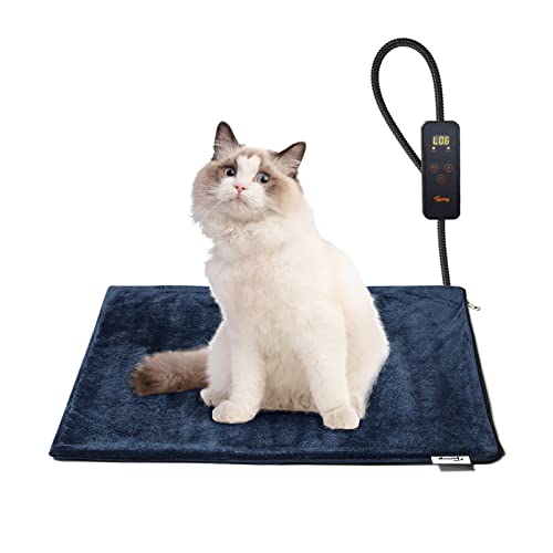 Toozey Manta Eléctrica para Perros y Gatos Interior, Ajustable Temporizador y Temperatrue Almohadilla Calefactora para Mascotas Gatos y Perros Recién Nacidos/Pequeños/Ancianos, Azul, M (45*40cm)