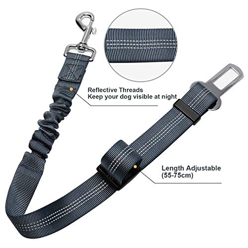 Toozey Perro Cinturón de Seguridad, 2 Unidades hundesicherheitsgurt con elástico Ruck dämp Fung y Fuerte mosquetón, Ajustable Perros Correa Alta Seguridad para Todas Las Razas Perros y Gatos, Gris