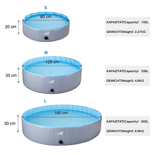 Toozey Piscina para Perros Grandes y Pequeños, 80cm / 120cm / 160cm Piscinas para Perros Plegable, Antideslizante, Piscina para Perros 100% Seguro y No Tóxico