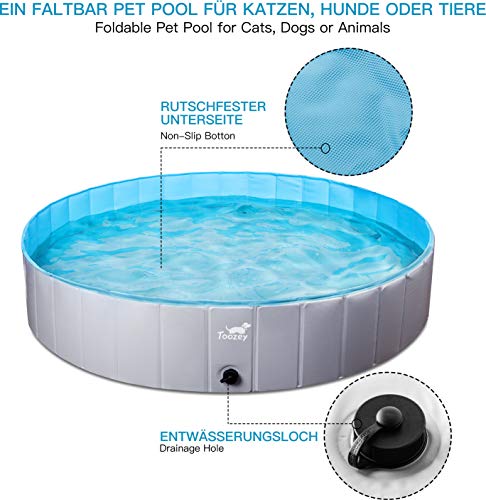 Toozey Piscina para Perros Grandes y Pequeños, 80cm / 120cm / 160cm Piscinas para Perros Plegable, Antideslizante, Piscina para Perros 100% Seguro y No Tóxico