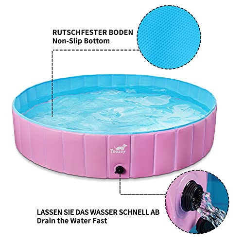 Toozey Piscina para Perros Grandes y Pequeños, 80cm / 120cm / 160cm Piscinas para Perros Plegable, Antideslizante, Piscina para Perros 100% Seguro y No Tóxico