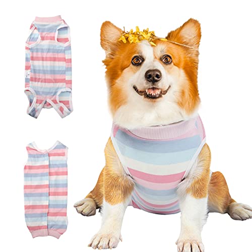 Traje de recuperación para Perros,Pijamas para Perros,Ropa de Noche Transpirable para Perros,Trajes de protección de heridas para Cachorros,después de la cirugía,Evita lamidos y mordeduras L Rosado