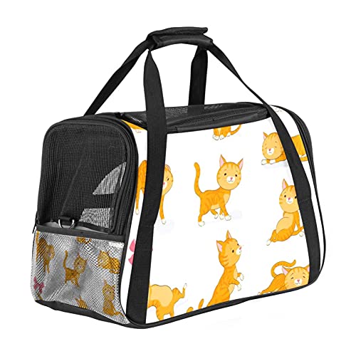 Transportador de mascotas naranja Tabby Kitty Transportadores de viaje de mascotas de cara suave para gatos, perros cachorros comodidad portátil plegable bolsa de mascotas aprobada por aerolínea