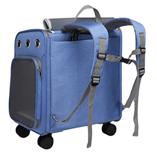 TRB Mochila para Gato, Transportin Gato Mochila con Ruedas, Carrito para Perros Cochecito de Gato Plegable con Diseño de Espacio Grande, Caja de Gato Carros Mascota con Bolsillo (Color : Blue)