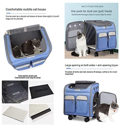 TRB Mochila para Gato, Transportin Gato Mochila con Ruedas, Carrito para Perros Cochecito de Gato Plegable con Diseño de Espacio Grande, Caja de Gato Carros Mascota con Bolsillo (Color : Blue)