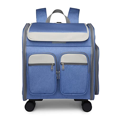 TRB Mochila para Gato, Transportin Gato Mochila con Ruedas, Carrito para Perros Cochecito de Gato Plegable con Diseño de Espacio Grande, Caja de Gato Carros Mascota con Bolsillo (Color : Blue)