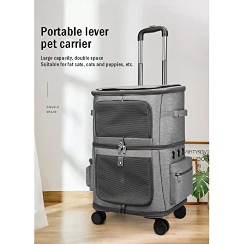 TRB Transportin Perro, Transportin Gato Doble Capa con Ruedas para 2 Gatos, Pequeño Trolley de Cochecito Transportines para Gatos Mochila Perro para Pequeños, Cachorro