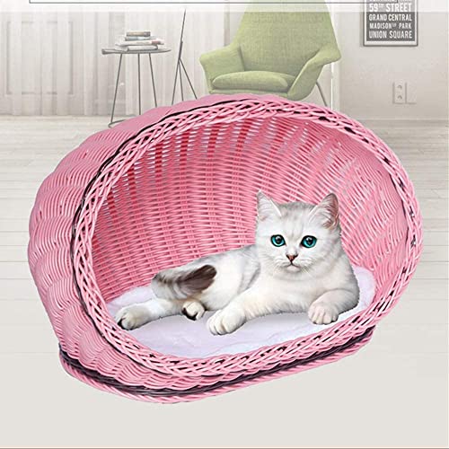 TREEECFCST Cama De Perro Cama Gato Camas Perros Cama para Gatos Dog Bed Cama para Dormir de Gato Tejida de ratán Cómoda Forma de Concha Cueva para Mascotas Tejido a Mano Fácil de Limpiar 1103(Color