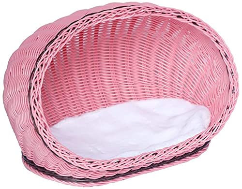 TREEECFCST Cama De Perro Cama Gato Camas Perros Cama para Gatos Dog Bed Cama para Dormir de Gato Tejida de ratán Cómoda Forma de Concha Cueva para Mascotas Tejido a Mano Fácil de Limpiar 1103(Color