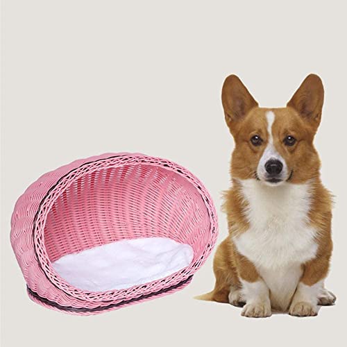 TREEECFCST Cama De Perro Cama Gato Camas Perros Cama para Gatos Dog Bed Cama para Dormir de Gato Tejida de ratán Cómoda Forma de Concha Cueva para Mascotas Tejido a Mano Fácil de Limpiar 1103(Color