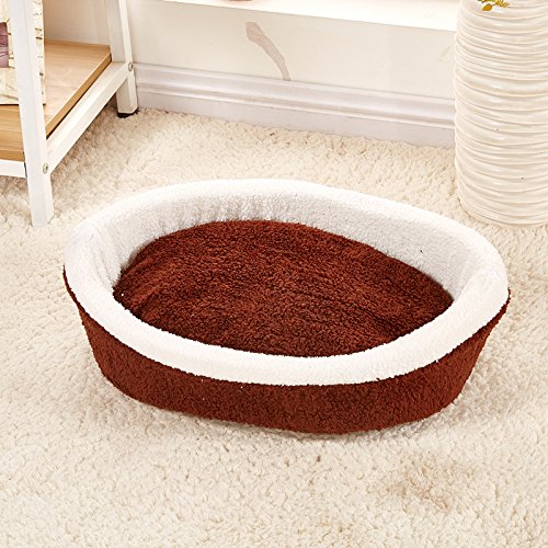 TREESTAR Cama ovalada para perros y gatos, con forma de concha de hamburguesa, cálida de felpa, con tapa, colchón, lavable, para perros pequeños, medianos y gatos, L-55 x 40 cm