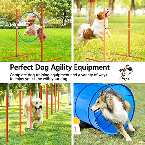 Tresbro Agility - Kit de accesorios para perros, obstáculos con túnel para perros, barras trenzadas, anillo de saltos, barra de obstáculos, altura ajustable, barriles cónicos