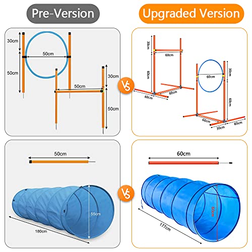 Tresbro Agility - Kit de accesorios para perros, obstáculos con túnel para perros, barras trenzadas, anillo de saltos, barra de obstáculos, altura ajustable, barriles cónicos