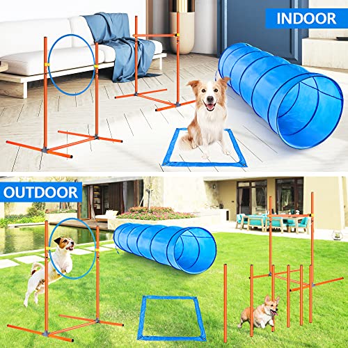 Tresbro Agility - Kit de accesorios para perros, obstáculos con túnel para perros, barras trenzadas, anillo de saltos, barra de obstáculos, altura ajustable, barriles cónicos