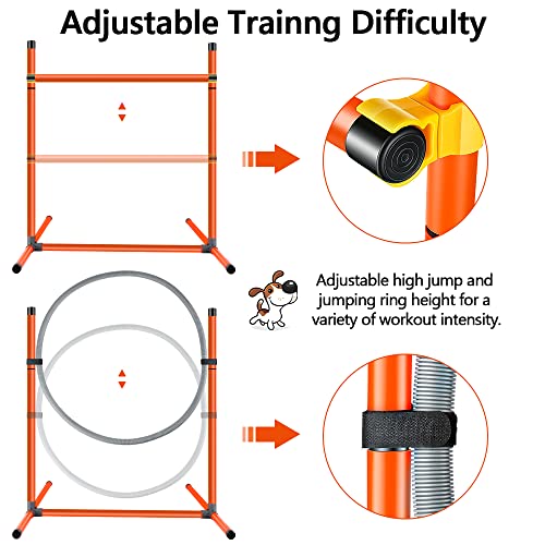 Tresbro Upgrade Dog Agility Set de Agilidad para Perros, 3 en 1 Entrenamiento para Mascotas, Anillo de Saltar, Silbato de Entrenamiento de Perros, Barra de Obstáculos, Altura Ajustable para Perros