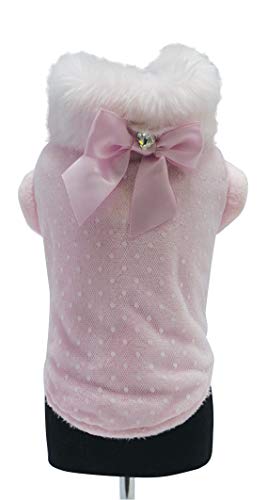 Trilly tutti Brilli wandy Todos Brille Abrigo de Encaje y Peluche con Cuello de Eco Piel, Lazo de Satén con castone Swarovski A Broche, Rosa, XS – 1 Producto