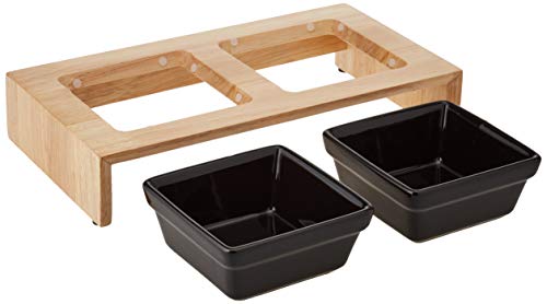 Trixie Set Comederos Perros Cerámica - Platos para Perros Accesorios Perros Cerámica Madera Bandeja 2 × 0.2L, 28×5×15 cm Negro