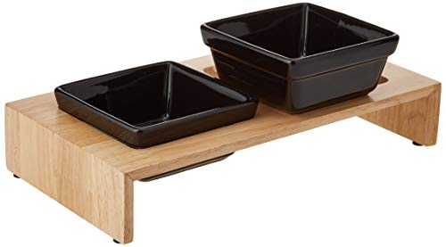 Trixie Set Comederos Perros Cerámica - Platos para Perros Accesorios Perros Cerámica Madera Bandeja 2 × 0.2L, 28×5×15 cm Negro